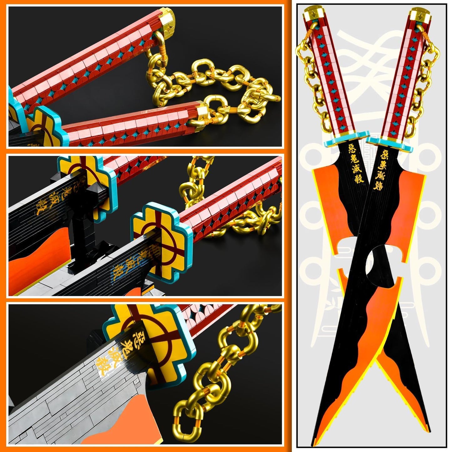SATHIBI 82.6in Demon Slayer decorative replica blades Building Set Tengen Uzui Demon Slayer decorative replica blade Building Block with Stand Model Kits Katana Toy Creative Gifts for Demon Slayer Fan mature-themeds and Kids Boys 8-14 (1478 PCS)