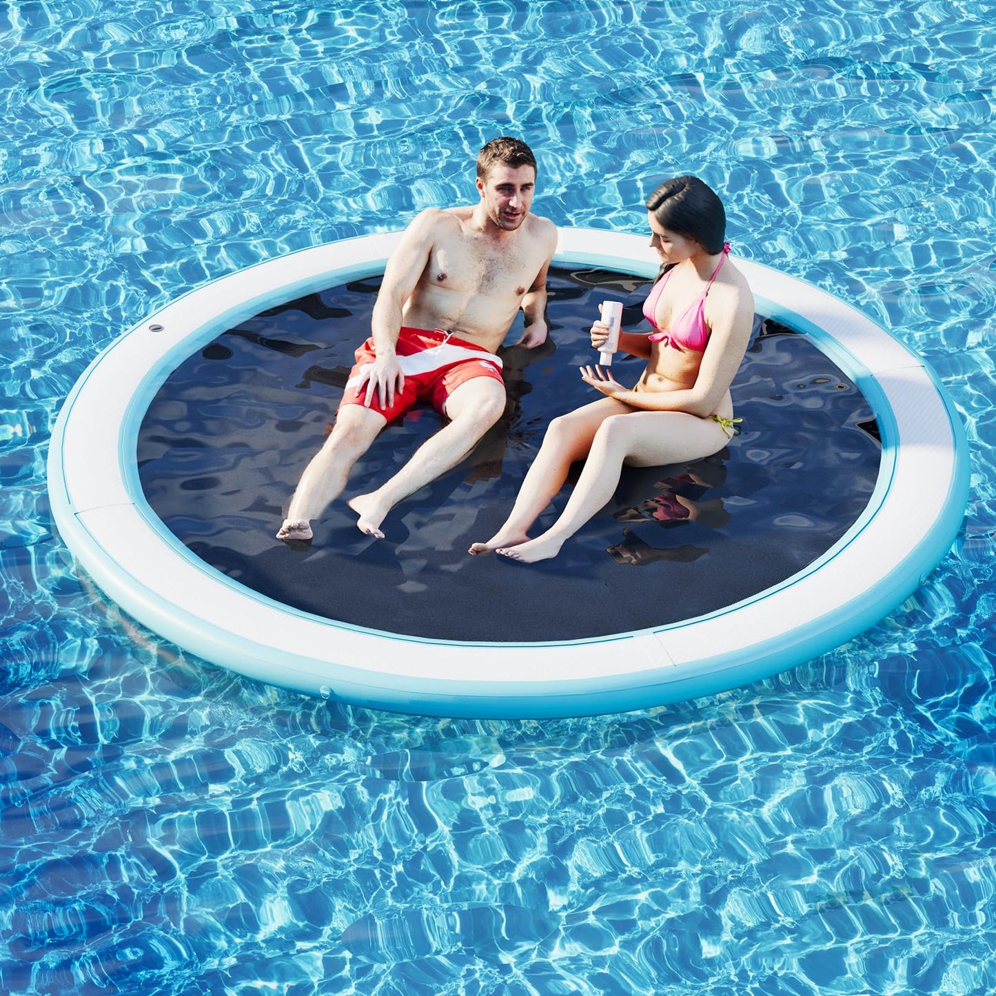 Danrelax 8' Round Inflatable Floating Dock  Sunchill Float Ring  Hck Tanning Pool with 4in Woven Fabric  Manual Pump for 1-2 Min Quick Inflate/Deflate  Fits 2-8  Ideal for Lakes  Pools  Oceans
