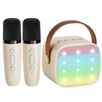 Yll Mini Karaoke Machine With 2 Wireless Microphones For Kids Adults, Portable Bluetooth Speaker Gift For Girls Toys 4, 5, 6, 7, 8, 10, 12+ Years Old Teens Birthday(Beige)