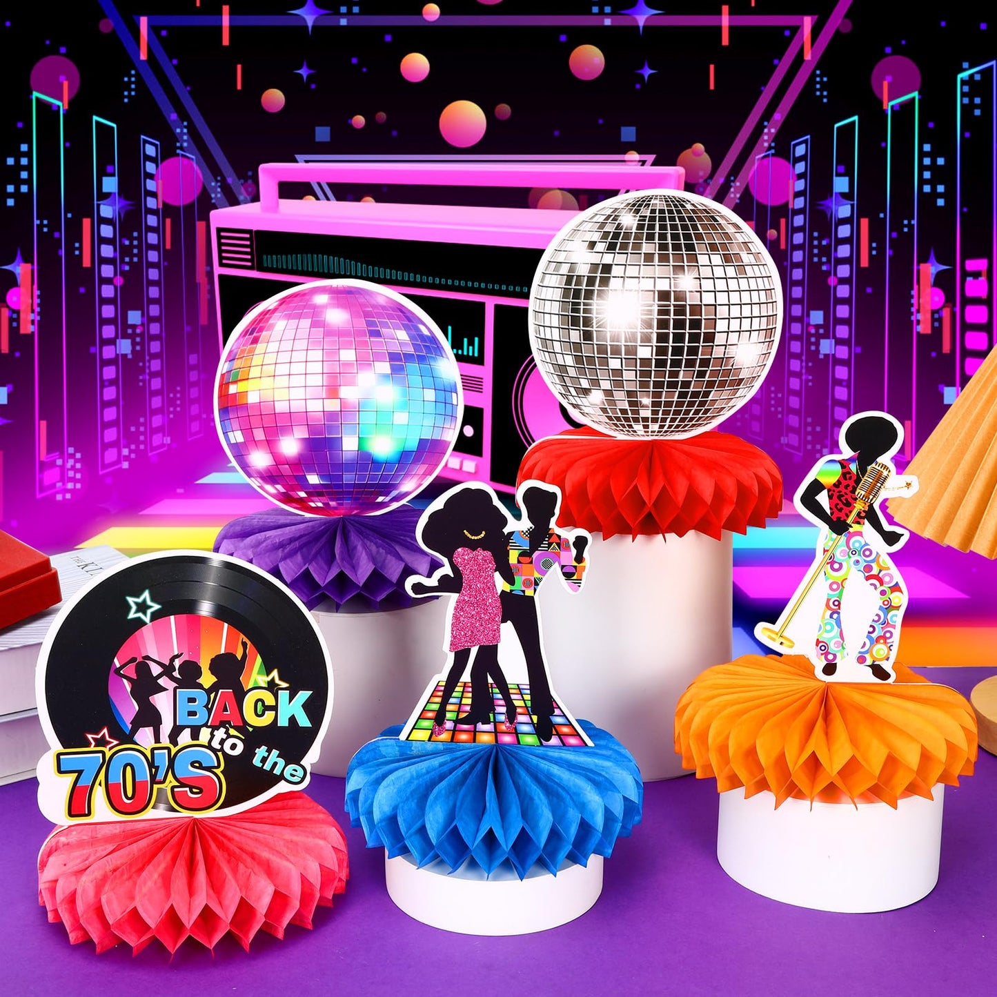 10 Pcs 70s Disco Party Decorations Back to 70s Honeycomb Centerpieces for Retro Theme Birthday Music Party Supplies Dancing Quee