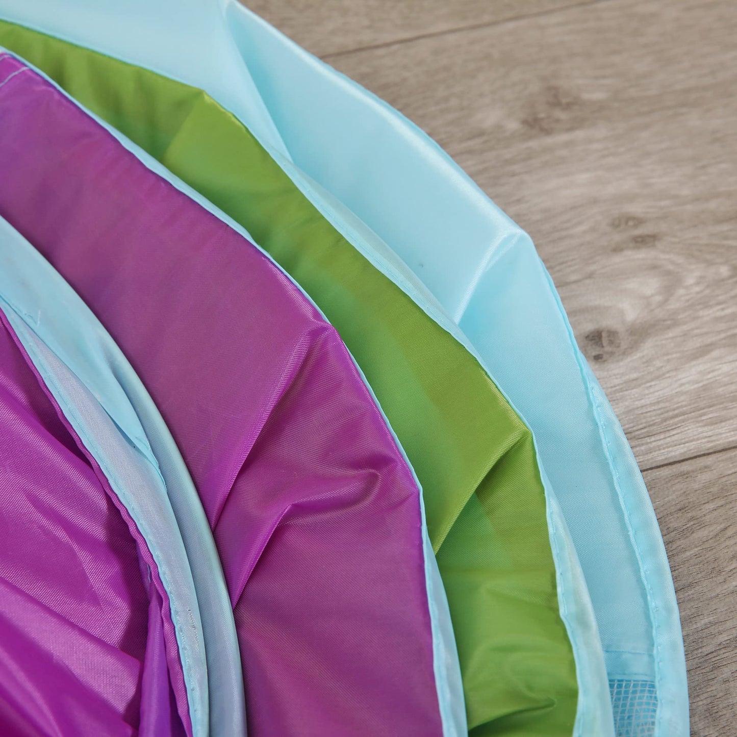 Limitlessfunn Crawling Kids Play Tunnel [ Pop Up Portable Rainbow Tunnel ] For Children, Toddlers, Boys & Girls, Pet, Dogs & Cats, Indoor & Outdoor Toys (Purple, Blue, Green With Mesh)