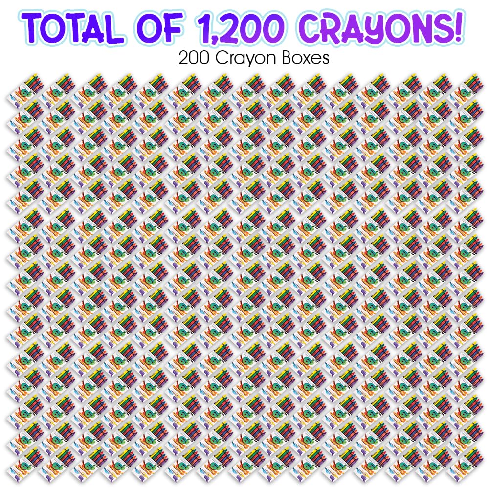 ArtCreativity Crayons Bulk Set - 200 Crayon Packs - 6 in Each Pack - 1200 Total - Crayons for Kids in Red, Orange, Yellow, Green