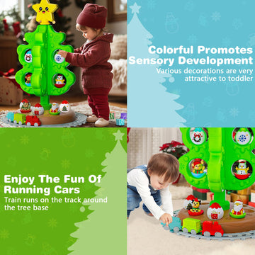 My First Christmas Tree For Toddlers: Kids Christmas Tree Toy Set With Diy Train Set&Tracks, Roly Poly Toys 18 Colorful Decorati