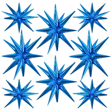 Toniful 8 Pcs Blue Star Foil Balloons Large Star Balloons Blue Explosion Star Mylar Balloons For Party Backdrop Christmas New Ye