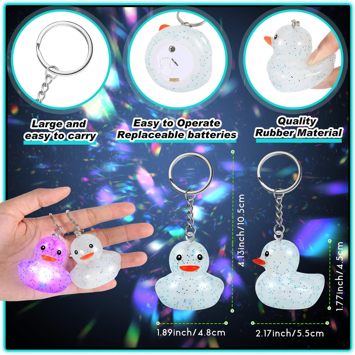 Deekin 100 Pcs LED Light up christmas Rubber Duck Keychain Cute Duck Keychains Bulk Mini Duck Party Favors 3D Duck Chains Small