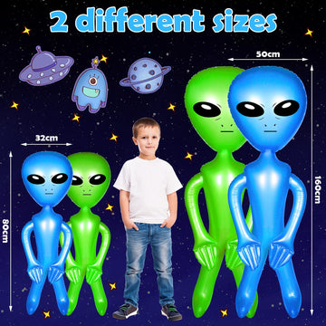 Zhanmai 4 Pcs 63 Inch 35 Inch Inflatable Alien Jumbo Alien Party Decorations Alien Balloon Inflate Alien For Halloween Party Favors(Green, Blue)