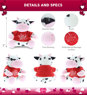 Dollibu I Love You Valentine Plush Cow - Cute Stuffed Animal With Red Shirt And Name Personalization Gift For Valentine'S Day, Birthday, Anniversary, Romantic Date - 6 Inches