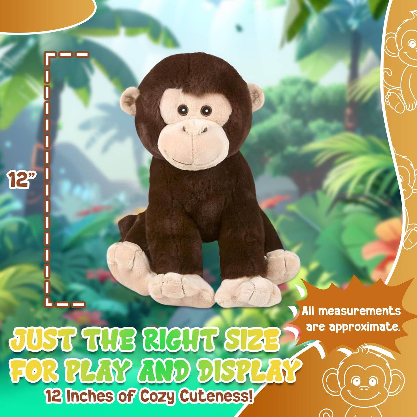 Forest & Twelfth 12'' Stuffed Monkey Plush, Majestic Animal Collection Stuffed Animal, Premium Materials, Best Gift For Kids Age