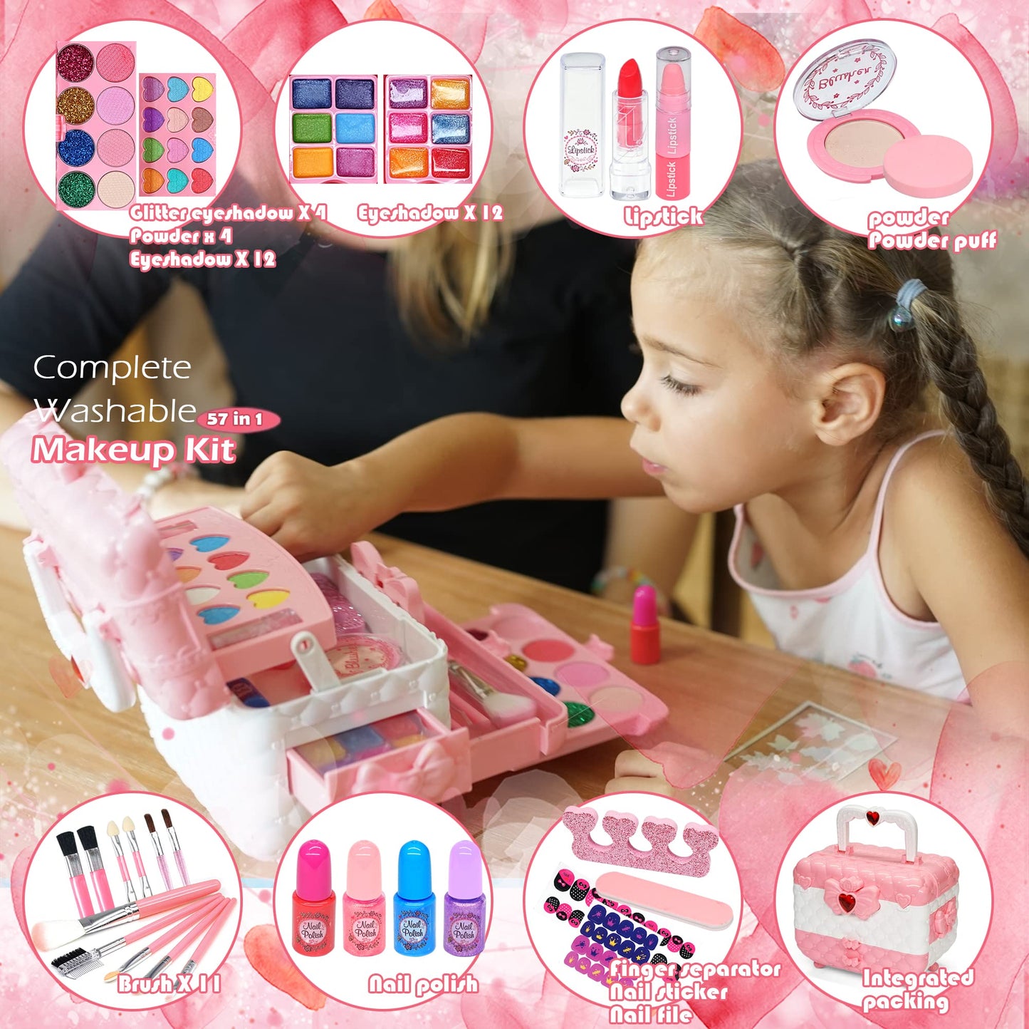 Kids Makeup Kit for Girl - Kids Makeup Kit Toys for Girls,Play Real Makeup Girls Toys, Washable Make Up for Little Girls, Non To