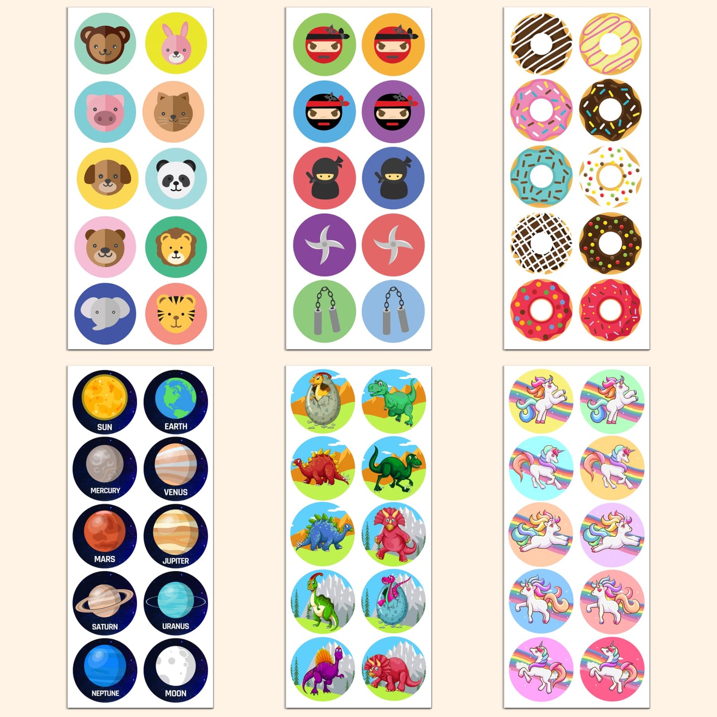 Unicorn Sticker Sheets For Kids, 1.5'' - 20 Sheets, 200 Stickers