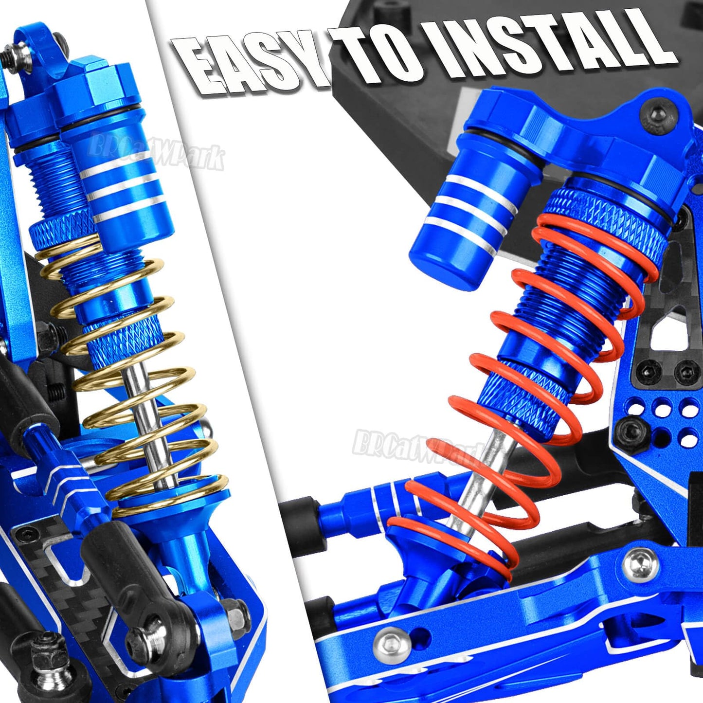 Brcatwpark Big Bore Rc Shock Absorber Upgrades - Front & Rear Mixed Alloy Shocks Navy Blue For Slash/Stampede,Bandit & Rustler 2