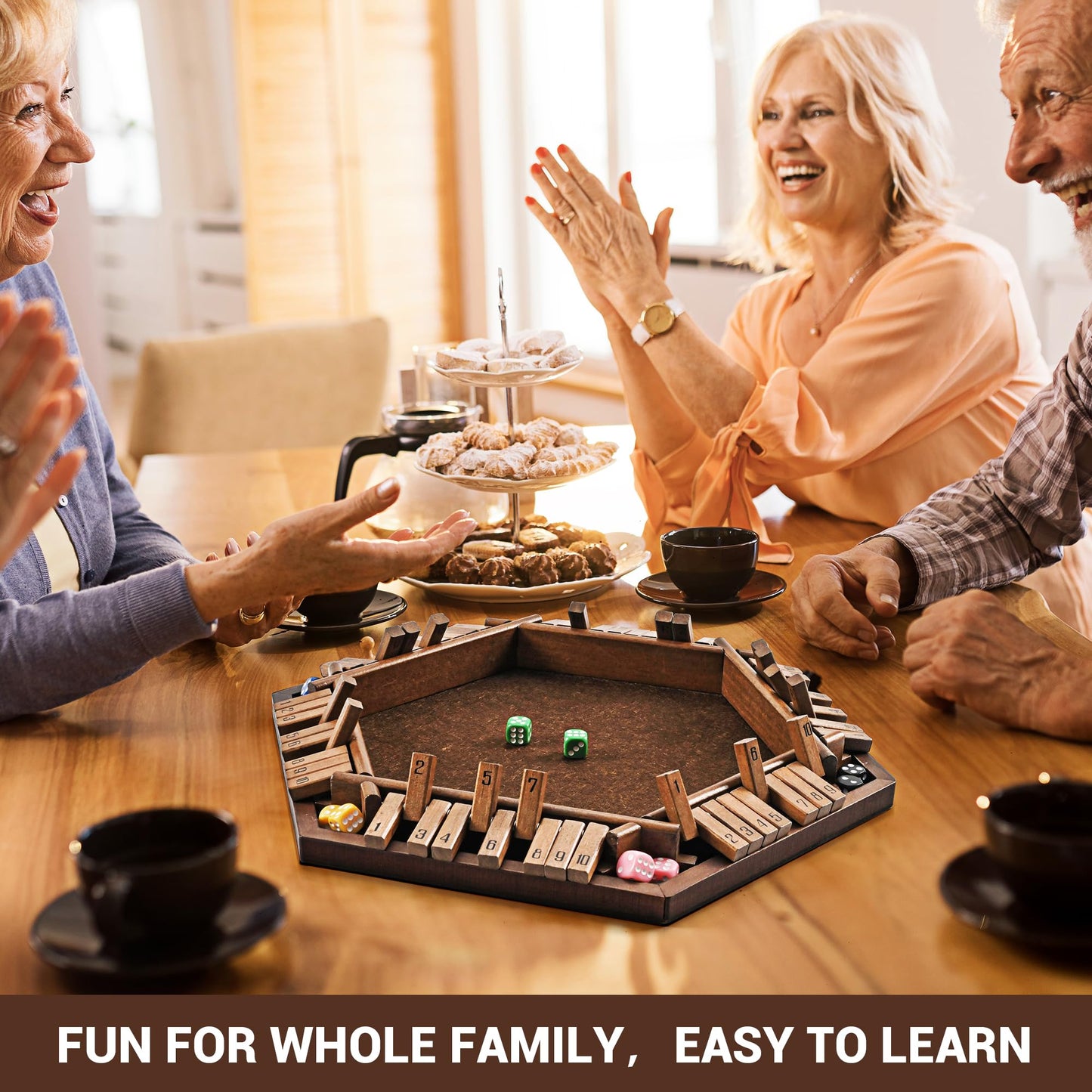 ropoda 6-Way Shut The Box Game - Wooden Dice Game for 1-6 Players, Vintage Style, Fun for Adults and Kids, Brown Color