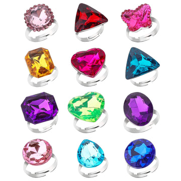 RICHNESS Adjustable Little Girl Jewel Rings Kids Gift Play Rings Multi Shapes Colorful Princess Pretend Jewel Rings Box Packed 1