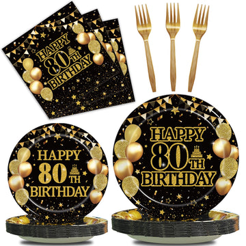 Kepeel 96Pcs 80Th Birthday Party Tableware Set, Back In 1944 Birthday Party Decorations Supplies For Men Women Cheers To 80 Year