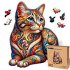Whiskered Cat Mosaic - 350 Piece Wooden Puzzles for mature-themeds - 14 x 18.1 in - Extra-Thick 5 mm Wood Puzzle  Hand-Drawn Pieces  Animal Shaped Design - enhanced Gift for Puzzle Lovers by LEOGOR