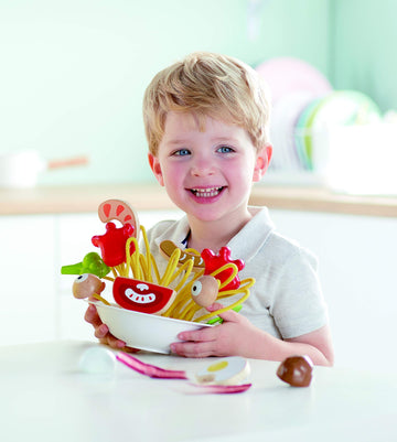 Hape Silly Spaghetti |13 Piece Wooden Spaghetti Fidget Toy, Colorful Pretend Play Cooking Set For Kids 3 Years And Up (E3165)