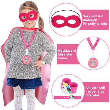 Golray Super Big Sister Gifts Set With Superhero Cape Eyemask Unicorn Slap Bracelets Necklace, Drawstring Backpack, Unicorn Keychain, Insulated Plastic Tumbler Cup Big Sister Gifts For Little Girls