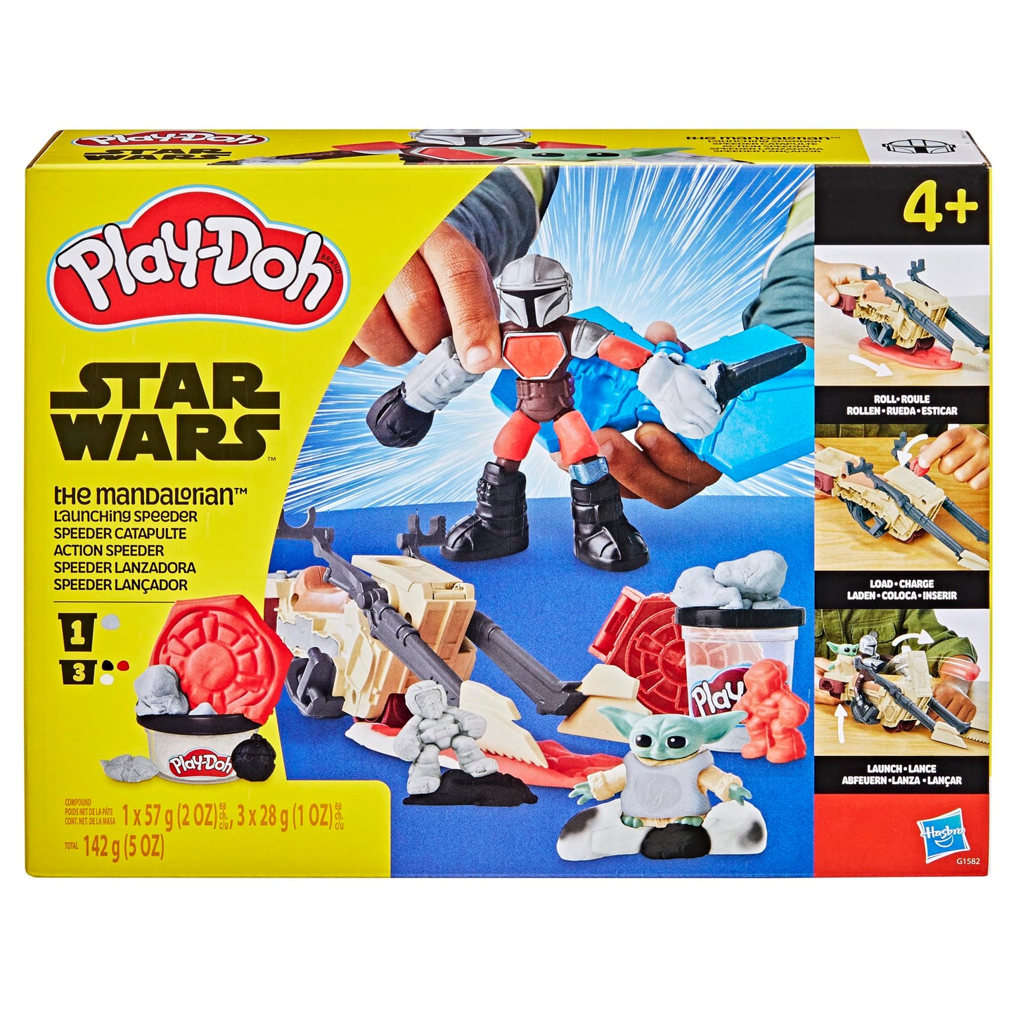 Play-Doh Star Wars: The Mandalorian Launching Speeder Playset, Bendy Grogu & 4 Inch Mando Action Figures, Imagination Toys for 4