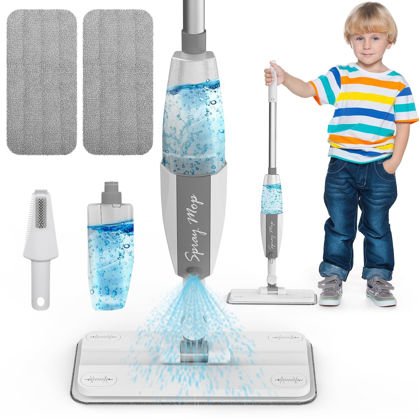 Toddler Mop That Works - Kids Spray Mop - Toddler-Size Cleaning Toy Set Small Sweeper, Detachable Mini Mop for Kids, Interactive