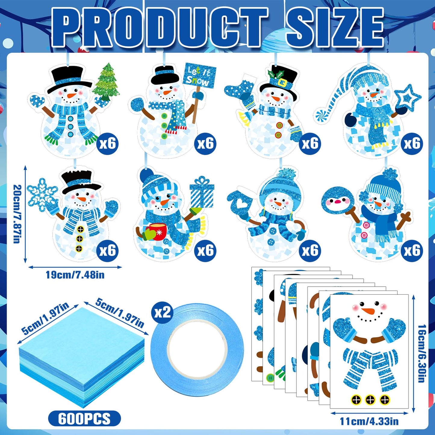 DoubleFill 48 Sets Winter Snowman Suncatchers Crafts Kit Snowman Craft DIY Tissue Paper Suncatchers Craft Kit DIY Ornaments for