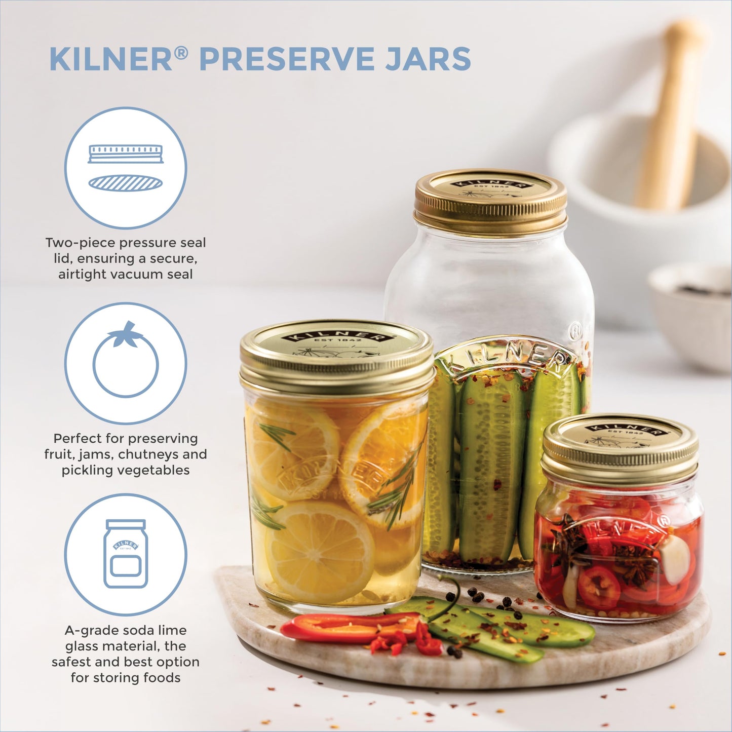 Kilner Wide Mouth Preserve Jar Screw Bands | Set of 6