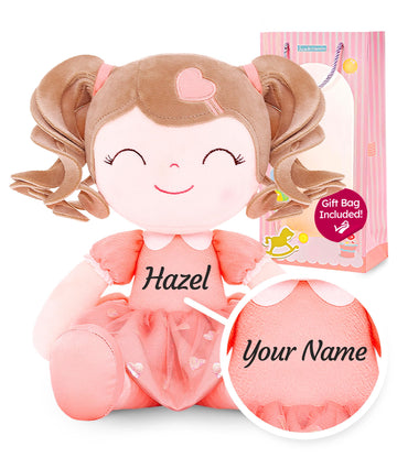 Gloveleya Personalized Curly Doll With Your Name - Cute Custom Orange Soft Plush Doll For Girls Plush Doll Customized Gifts