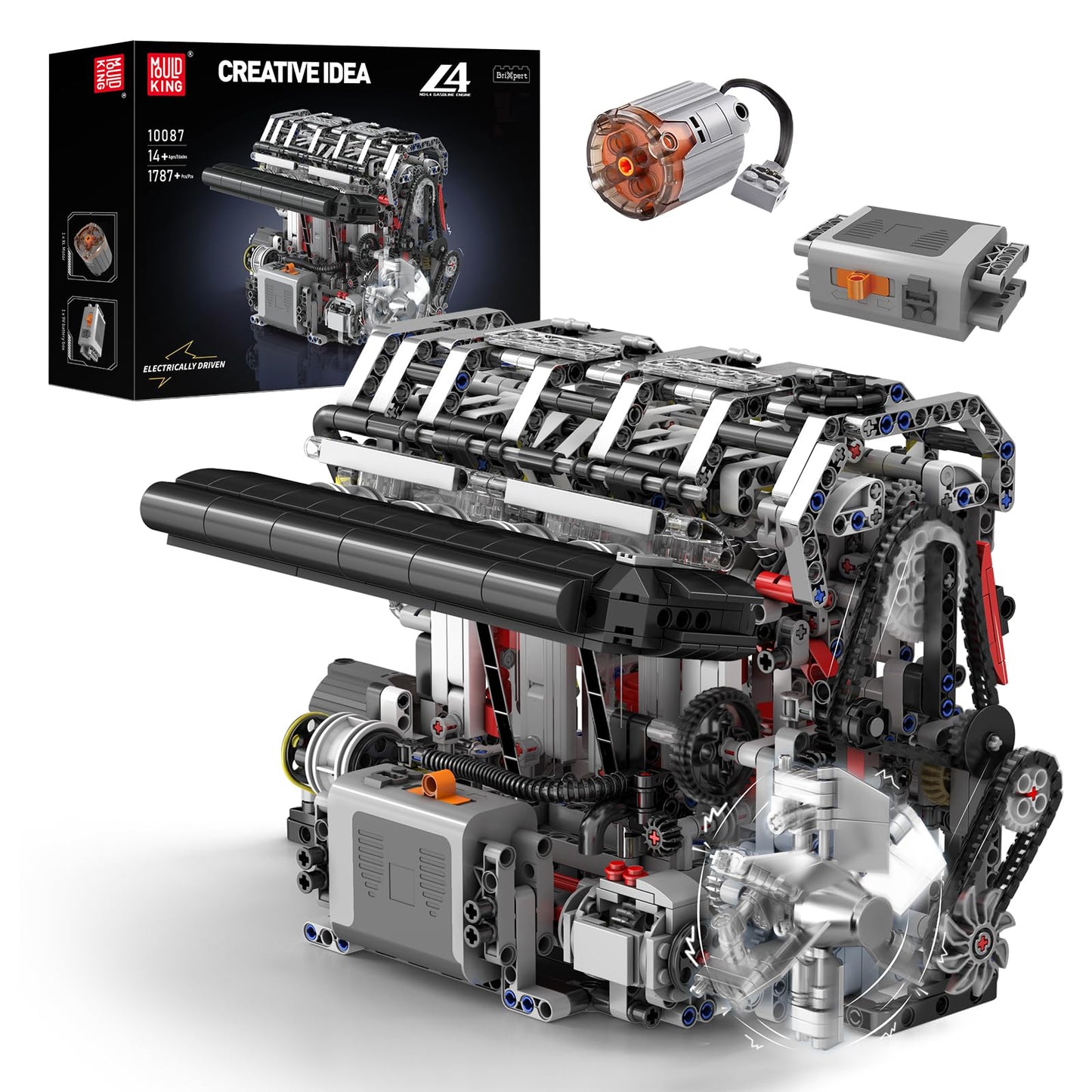 Mould King 10087 Inline-Four Engine Building Blocks Set, 1787 PCS Plastic Model Kit with Battery and Motor for Adults and Kids