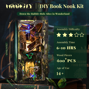Minicity Diy Book Nook Kit For Adults, 3D Wooden Puzzle Bookend Bookshelf Insert Decor With Led Light And Dust Cover (Down The R
