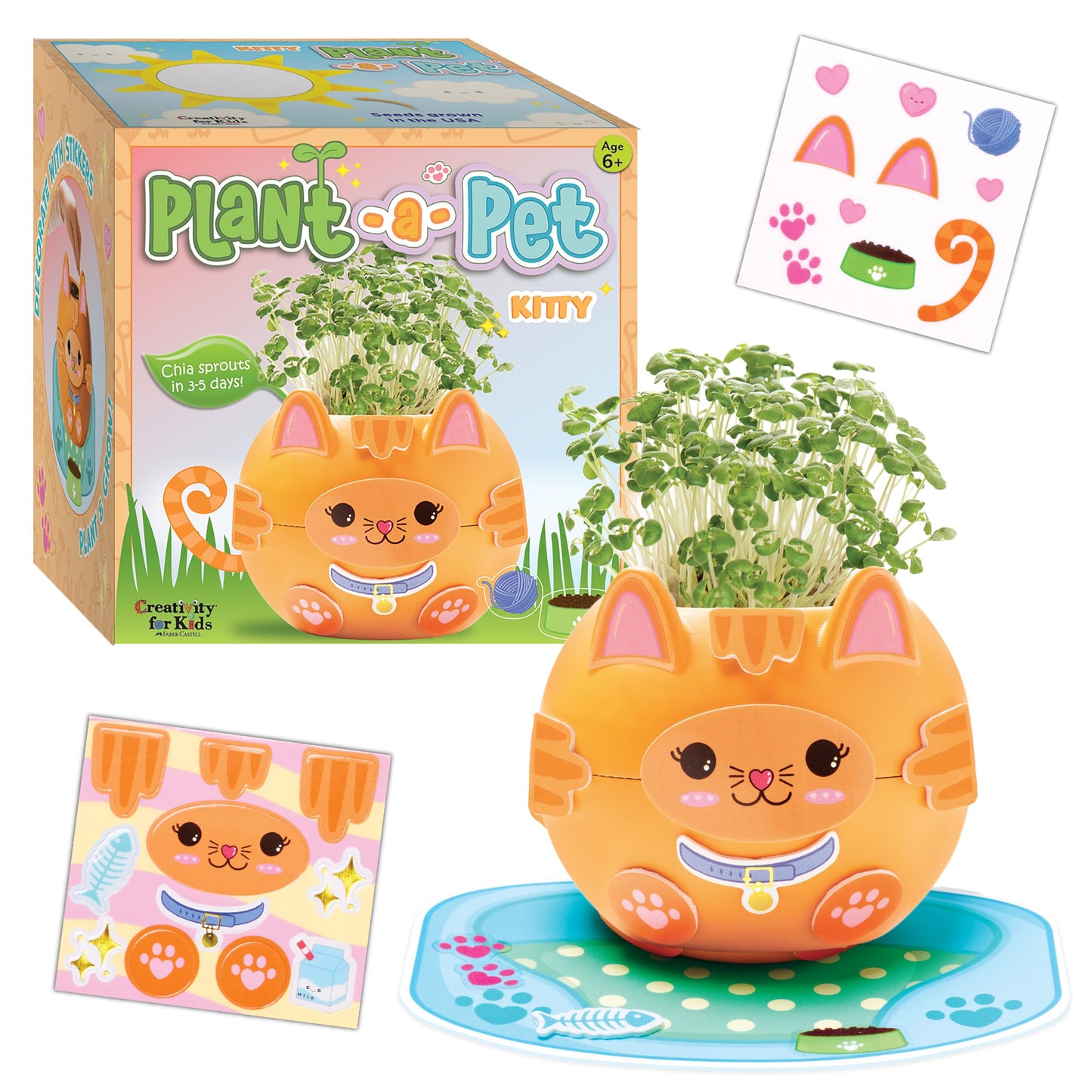 Creativity for Kids: Plant-A-Pet Kitty - Arts and Crafts Kit, Gifts for Girls and Stocking Stuffers, Boy and Girl Toys, Chia See