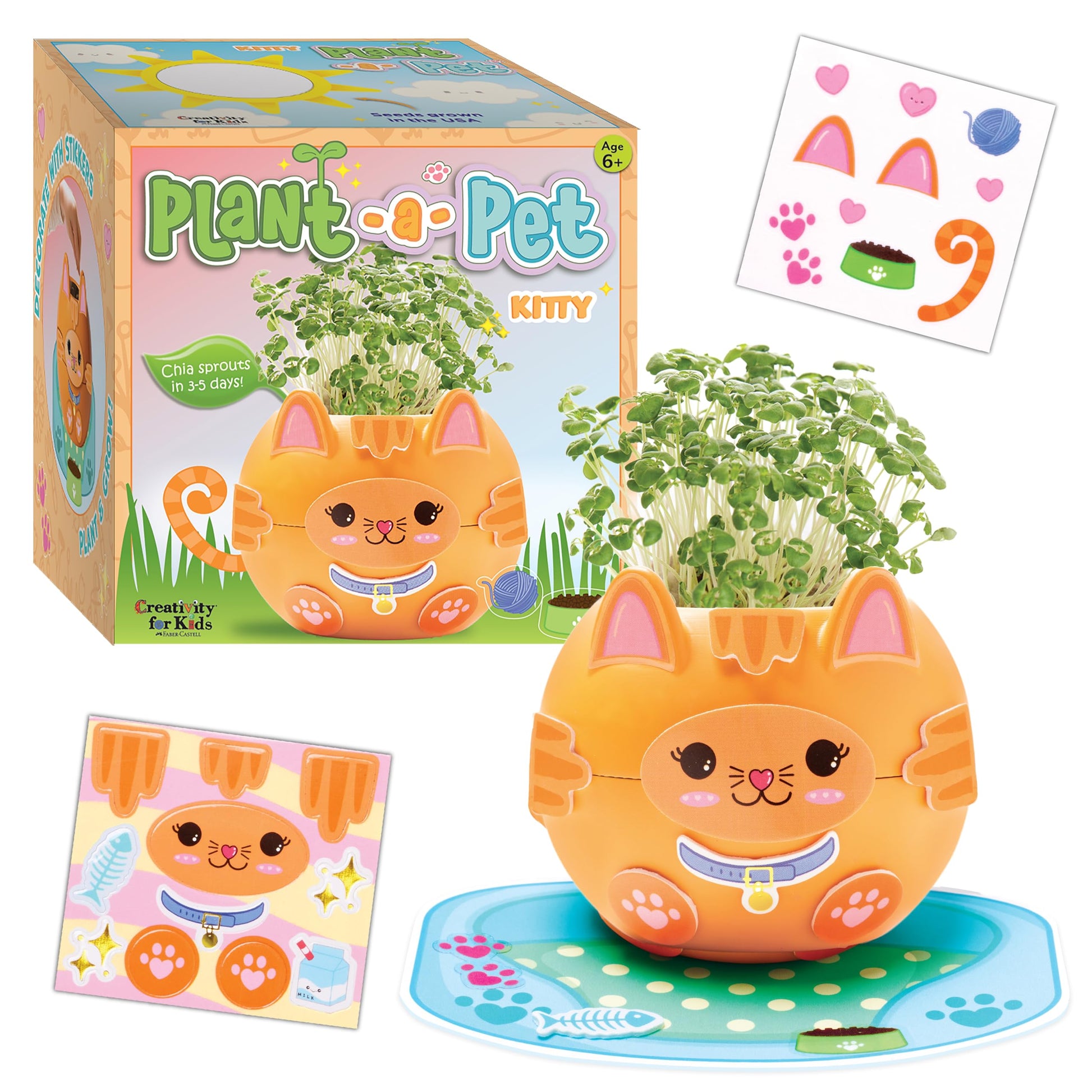 Creativity for Kids: Plant-A-Pet Kitty - Arts and Crafts Kit, Gifts for Girls and Stocking Stuffers, Boy and Girl Toys, Chia See