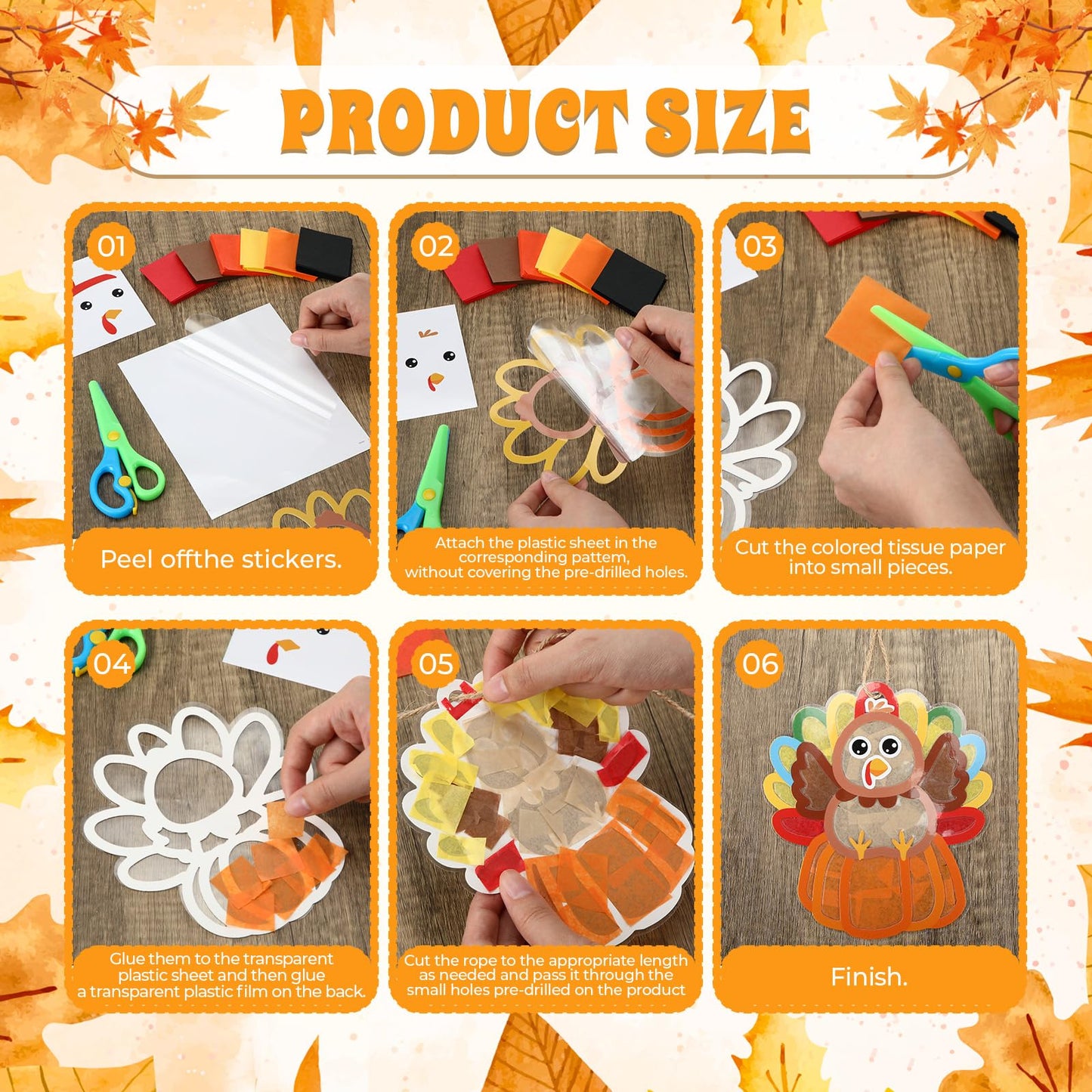 Motipuns 24 Sets Thanksgiving Turkey Ornaments Crafts Turkey Paper Suncatchers Thanksgiving Fall DIY Kit Pumpkin Crafts Decorati