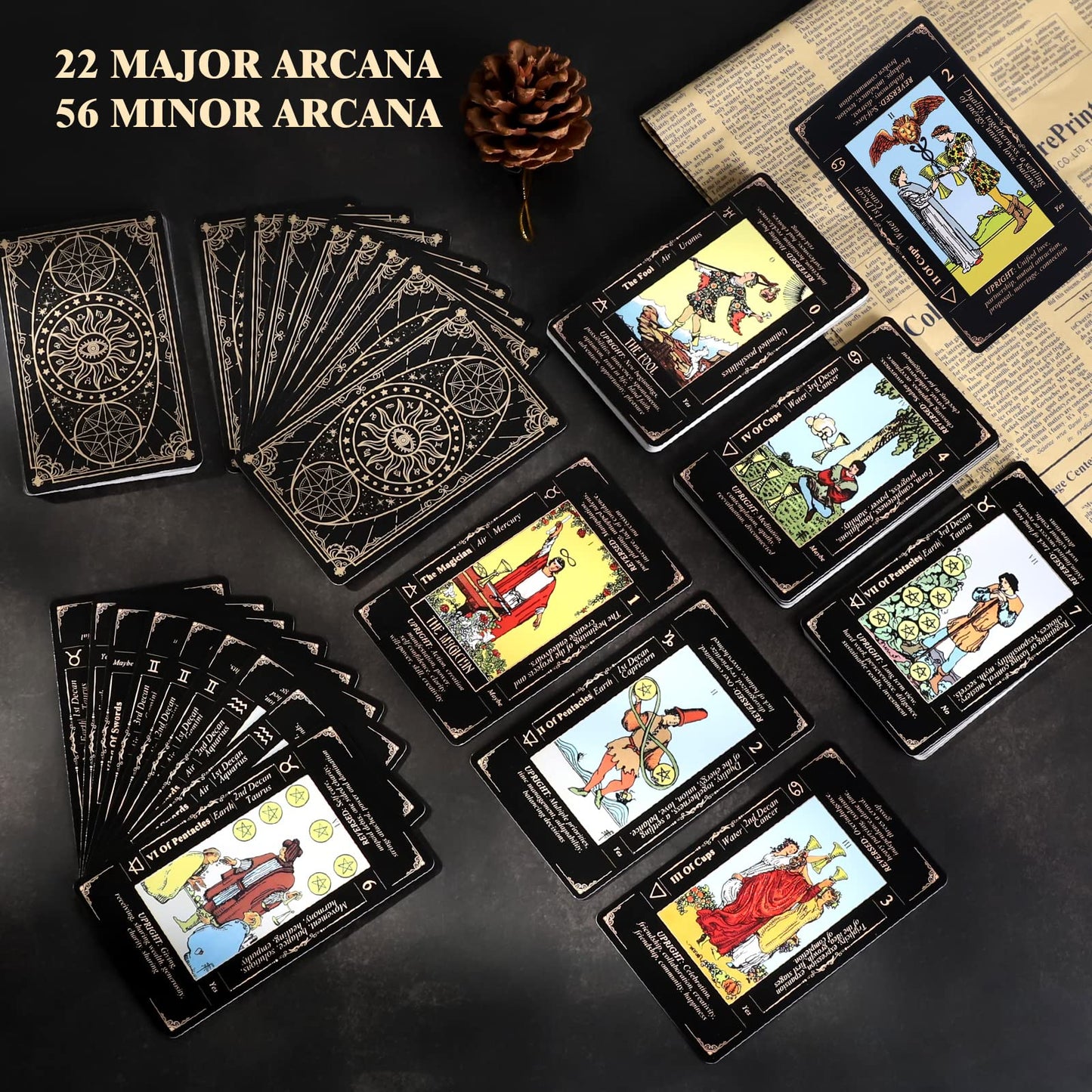 Tarot Cards With Guide Book & Linen Carry Bag, 78 Classic Original Tarot Cards Deck Fortune Telling Game With Meanings On Them F