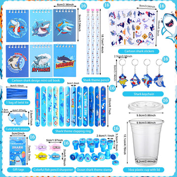 Colarr 161 Pcs Shark Party Favor Shark School Stationery Set Includes Gift Cup Notebook Pencil Sharpener Eraser Keychain Stamp S