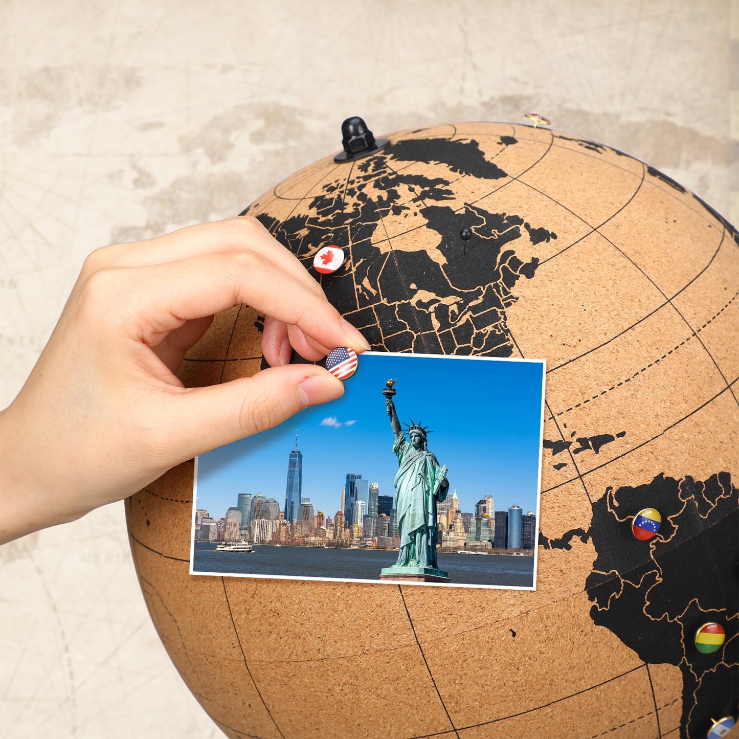 Feifeiya Personalized Cork Globe with 100 National Flag Push for Traveler 13 H X 9.9 Dia World Travel Map the Places You'll Go Graduation Gift Adventure Spinning Globe for mature-themed Gift