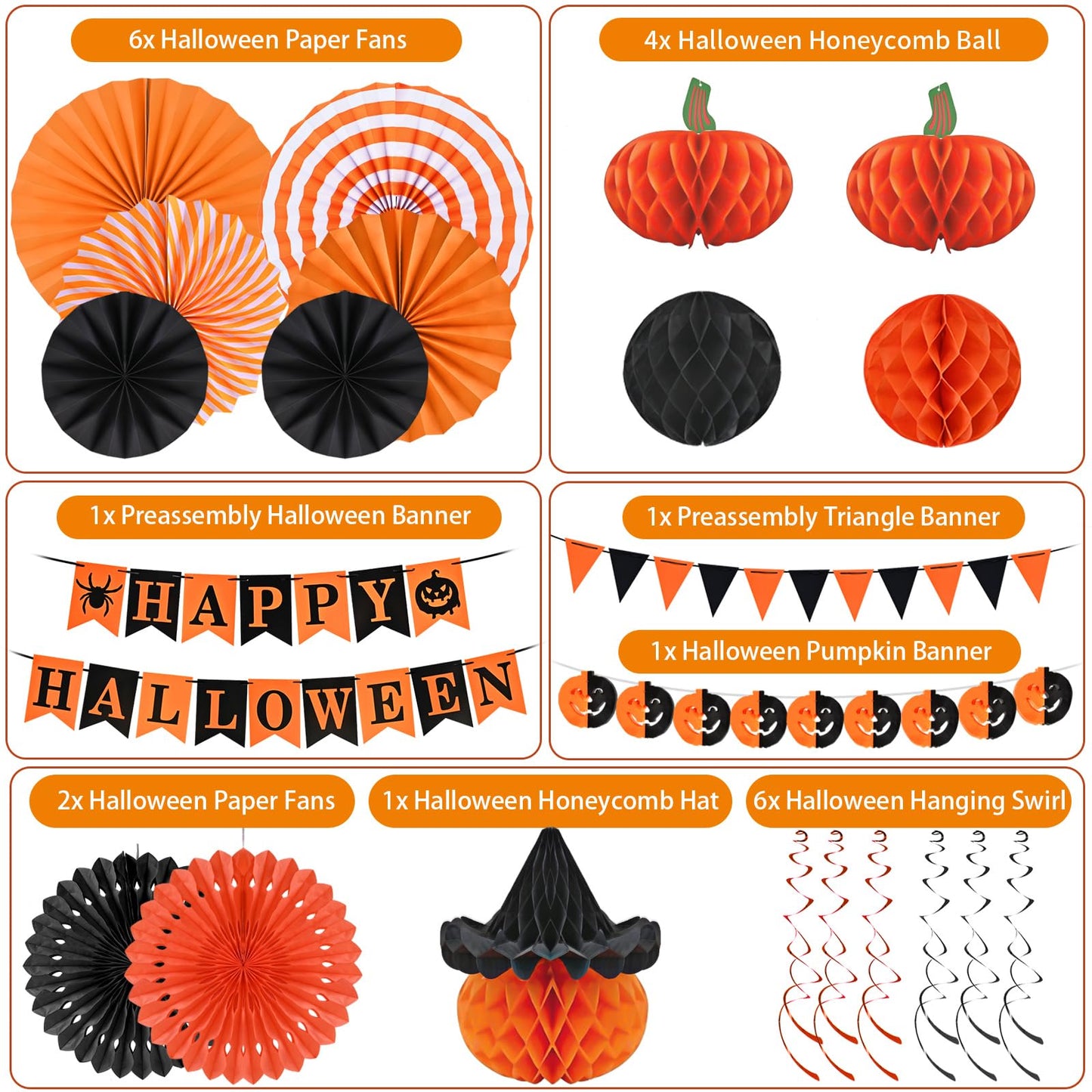 Ahfulife Halloween Party Decorations Supplies Set, Reusable Halloween Decoration Kit Indoor - Happy Halloween Sign Banner For Ho