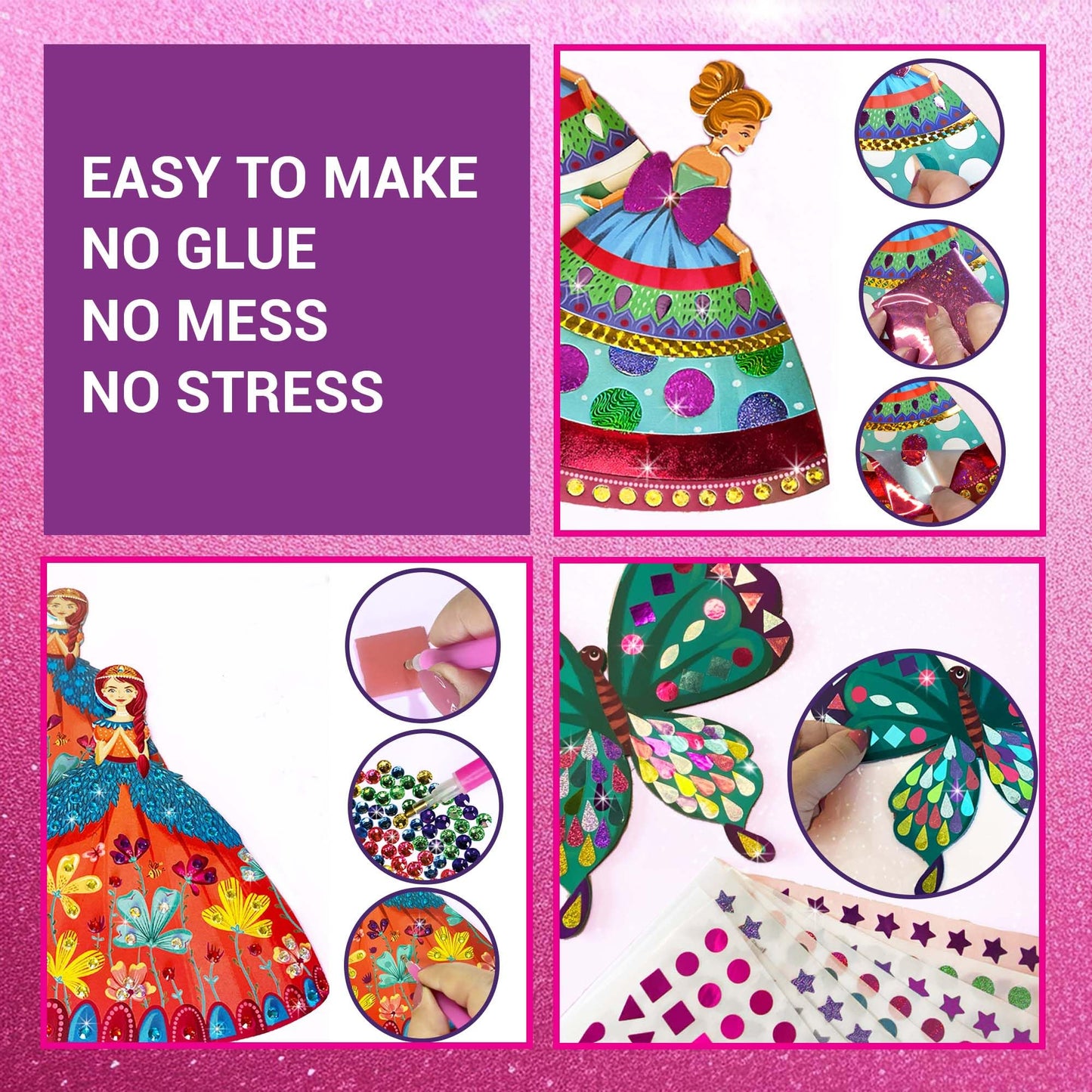 Chalk and Chuckles Art and Craft Kit, Sparkle & Shine Unicorn & Princess, Mess-Free Foil Art and Diamond Painting Set, Birthday