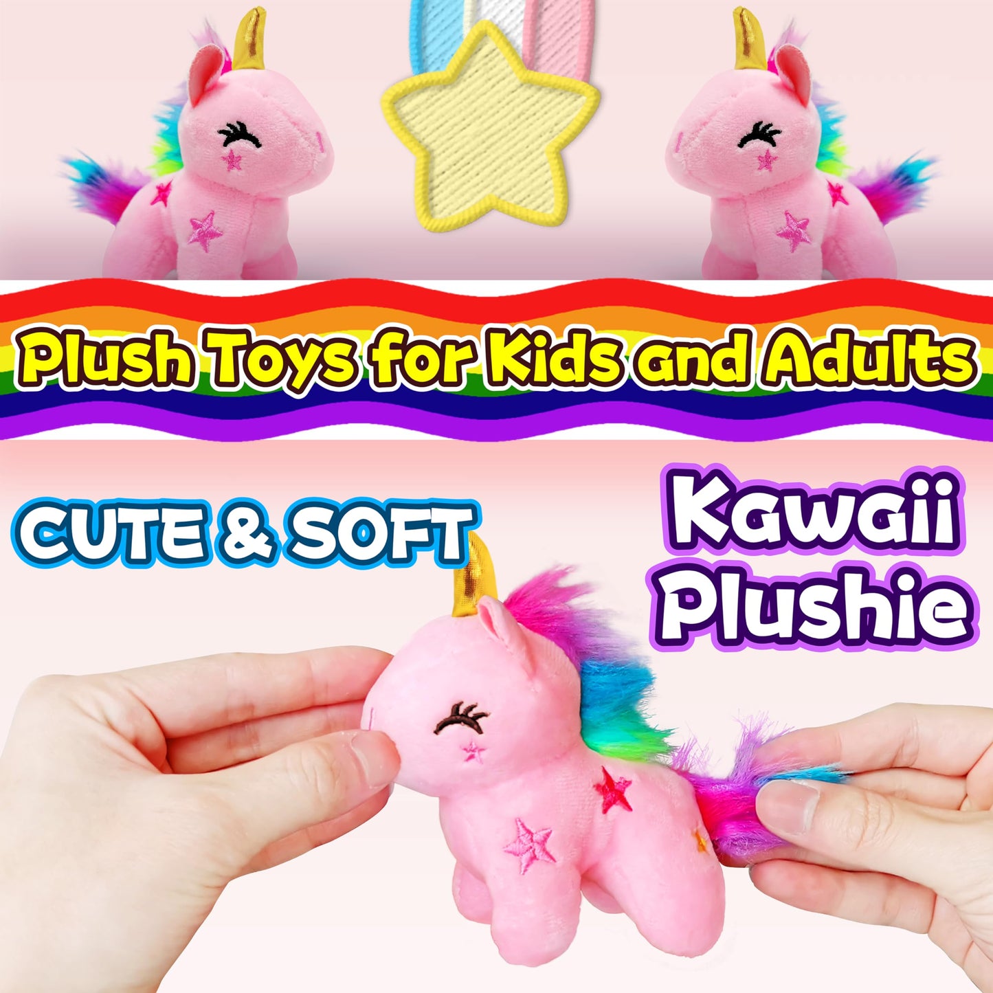 Light Pink Unicorn Stuffed Animals, Kawaii Plushies For Girls And Boys, Soft Unicorn Mini Plush Toys Key Chains, Fun And Cuddly