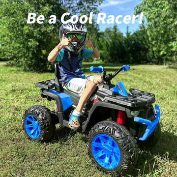 Hikiddo Kids Atv 4 Wheeler, 24V 4Wd Electric Atv Ride On Toy For Big Kid With 2-Seater, 4X200W Motor - Blue