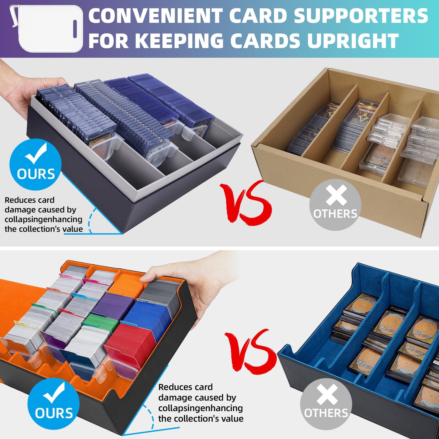 Afiing Trading Card Storage Box 6000+ Capacity - Diy Toploader Case W/ 24 Dividers & 8 Supports, Fits 3X4 Rigid Card, Deck Box F
