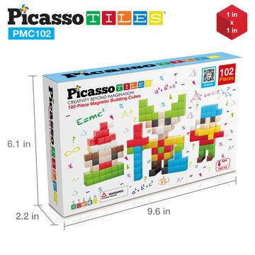 Picassotiles 102 Pieces 1'' Magnetic Toy Building Block Cubes Building Block, 3D Cube Construction Cubes Magnet Sensory Toys Gif