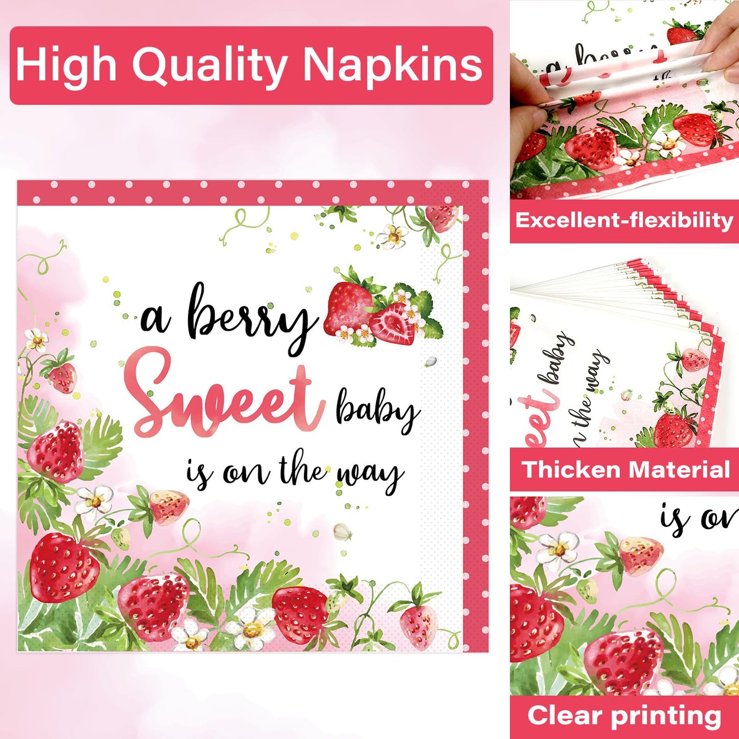 Qyeahkj 100 Pcs Strawberry Baby Shower Party Plates Napkins Forks Supplies Set Sweet Berry Tableware Party Supplies A Berry Swee