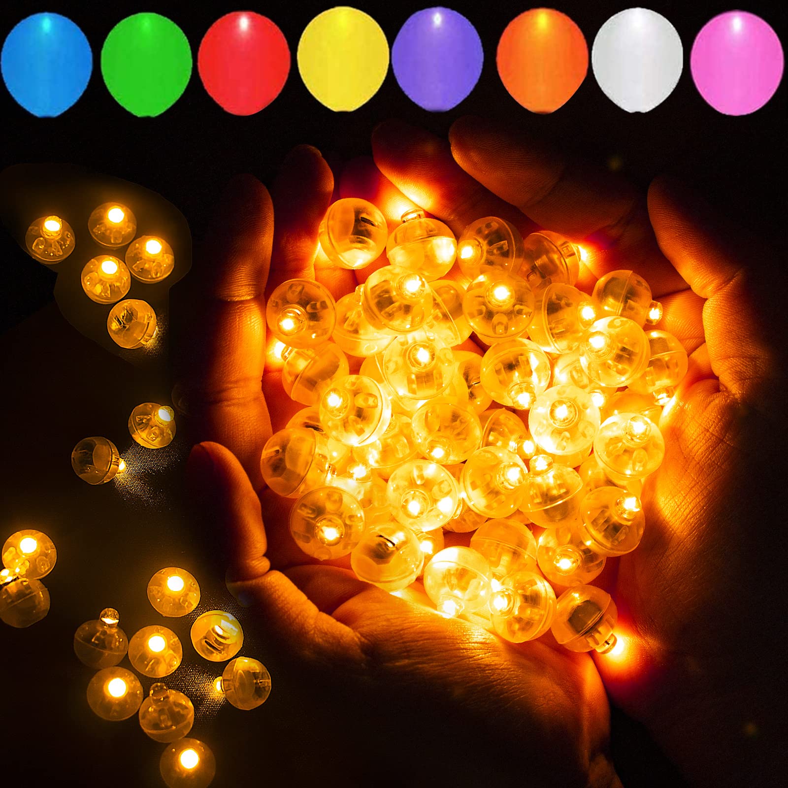 100pcs LED Orange Balloon Light Mini Tiny Led Lights, Small Round Led Ball Lamp for Paper Lantern Balloon Indoor Outdoor Party E