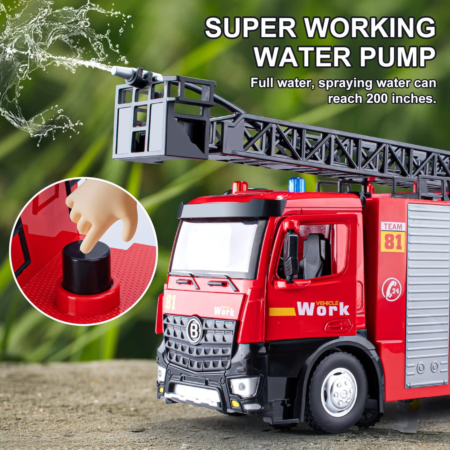 HAPYAD Fire Truck Toy Metal Cab, Fire Engine Truck with Lights and Siren Sounds, Working Water Pump and Ladder, Firetruck Toy fo