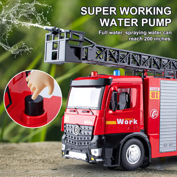 HAPYAD Fire Truck Toy Metal Cab, Fire Engine Truck with Lights and Siren Sounds, Working Water Pump and Ladder, Firetruck Toy fo