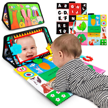 Beetoy Tummy Time Baby Mirror Toys With Black And White Pattern, High Contrast 3D Activity Play Crinkle Toys Baby Mirror For Newborn 0 3 6 Months