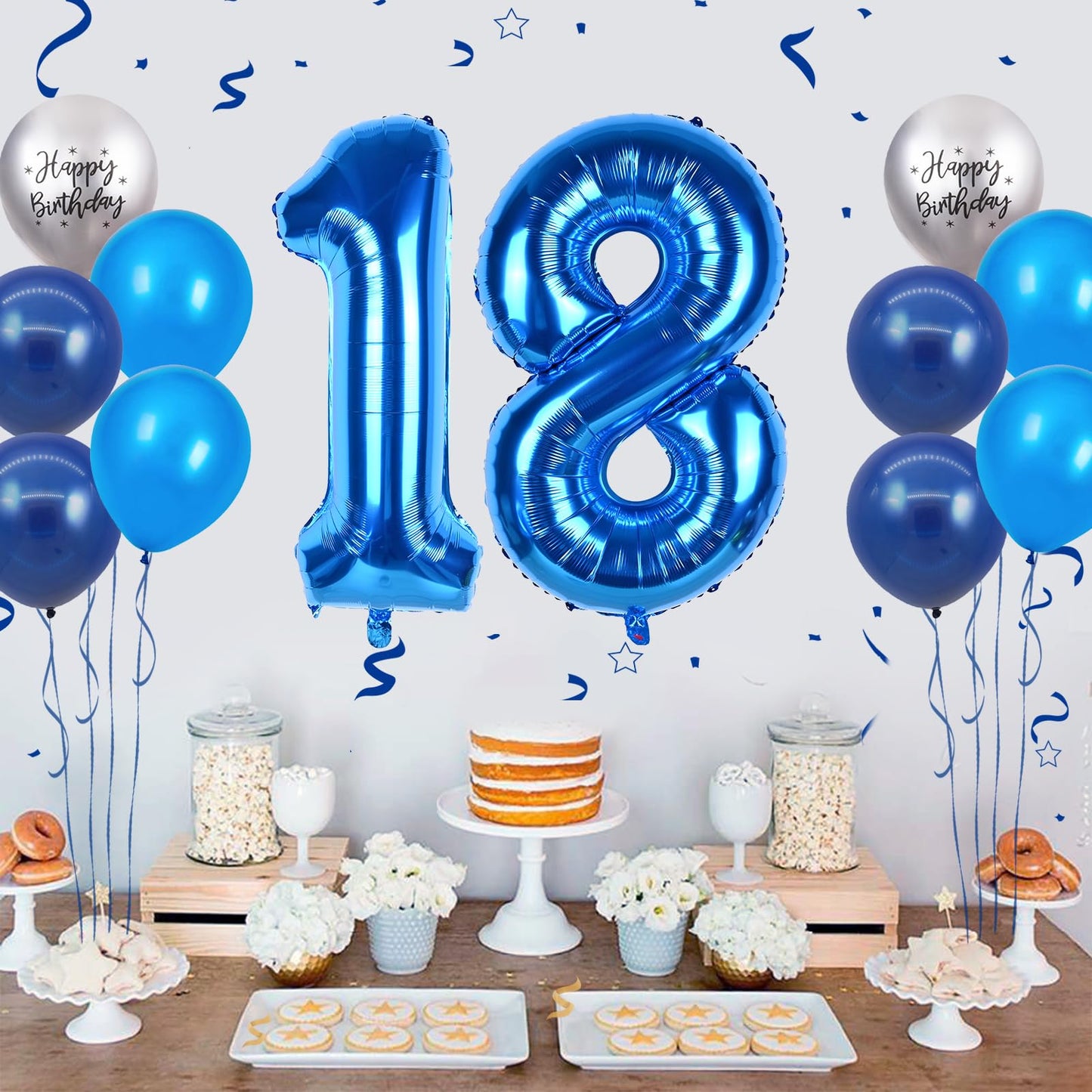 FunHot 40 Inch Blue Number 18 Balloons, Latex Foil Balloons for 18th Birthday Party Decorations