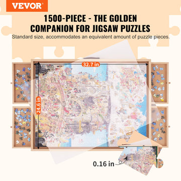 Vevor 1500 Piece Puzzle Table With Folding Legs, 4 Drawers And Cover, 32.7''X24.6'' Wooden Jigsaw Puzzle Plateau, Puzzle Accesso