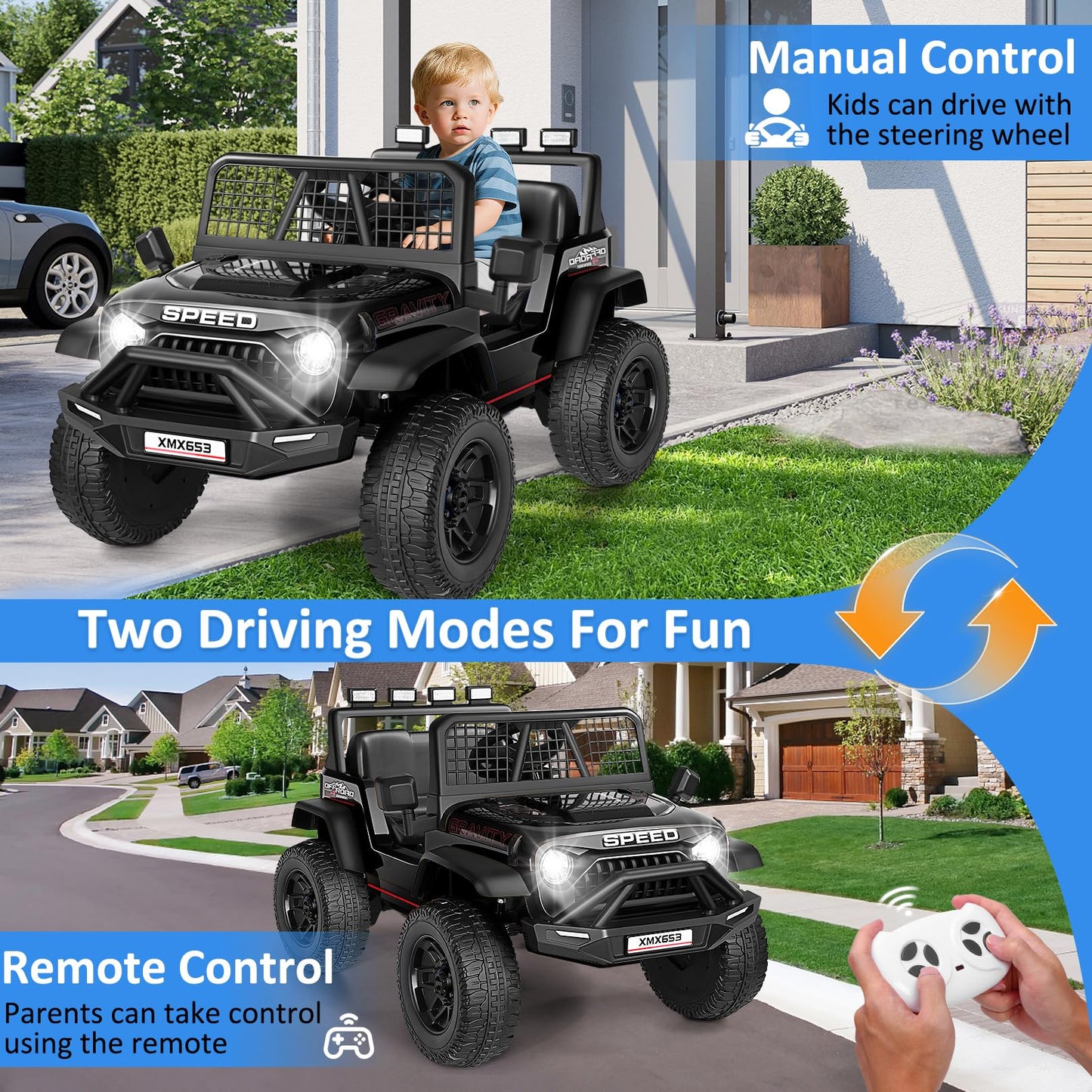 Hikole 24V Ride on Toys for Big Kids, Kids Electric Car with Parent Remote, 2  100W Motors, Shock Springs, Fast/Slow Speeds, Dri