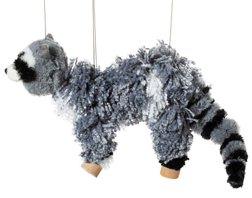 Artisan Owl Raccoon Marionette Puppet - Soft Yarn Body with Wooden Feet, Detachable Strings