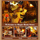 Quanquer Miniature House Kit: Magic Book Store Book Nook With Furniture And Led Light - Diy Kits For Adults - Wooden Doll House - Great Handmade Craft Model - Tiny House Decor Ideal Gifts